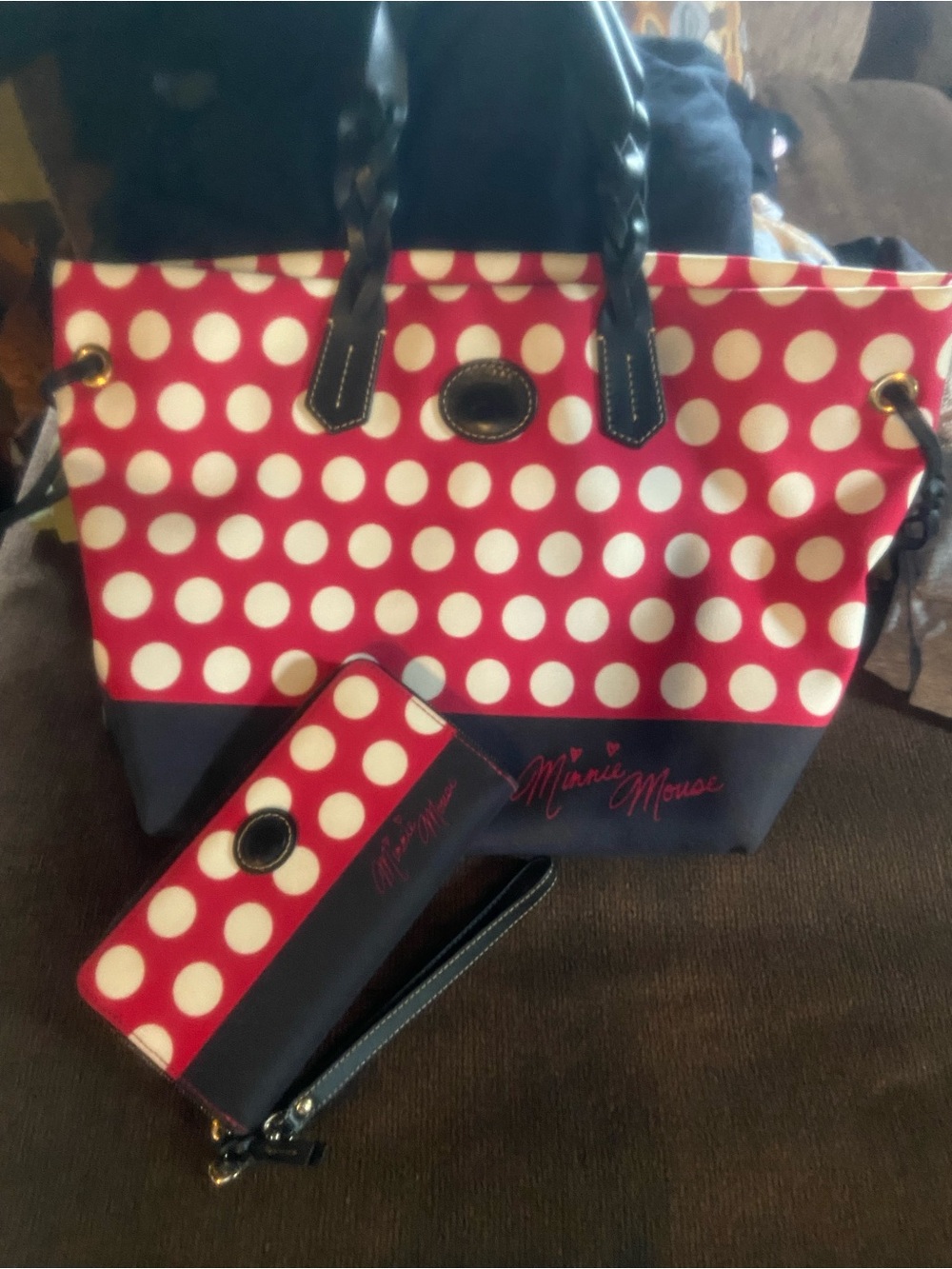 Dooney & Bourke Minnie Mouse RARE Red and White Polka Dot Tote with Wristlet